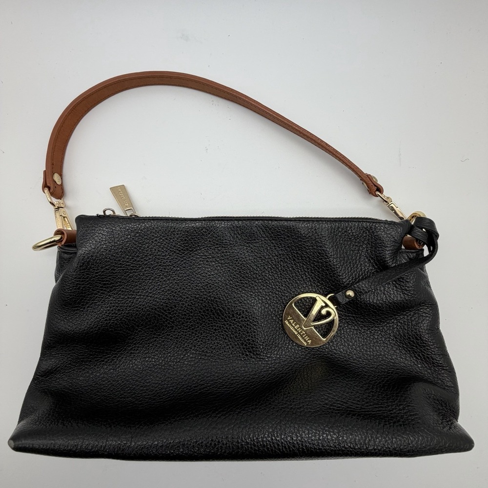 Valentina Tradizione Italiana Black Leather Shoulder Bag Made in Italy